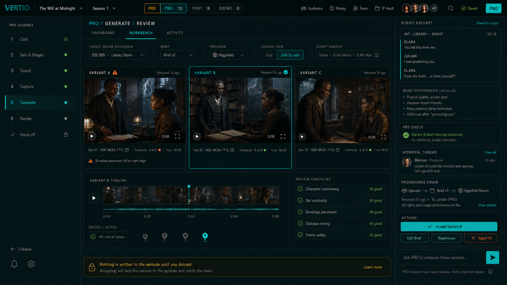 Vertio PRO generation and review workspace